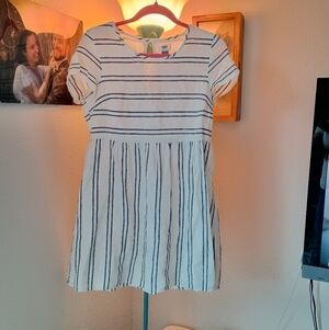 Linen Old Navy Babydoll Dress With Navy Stripes